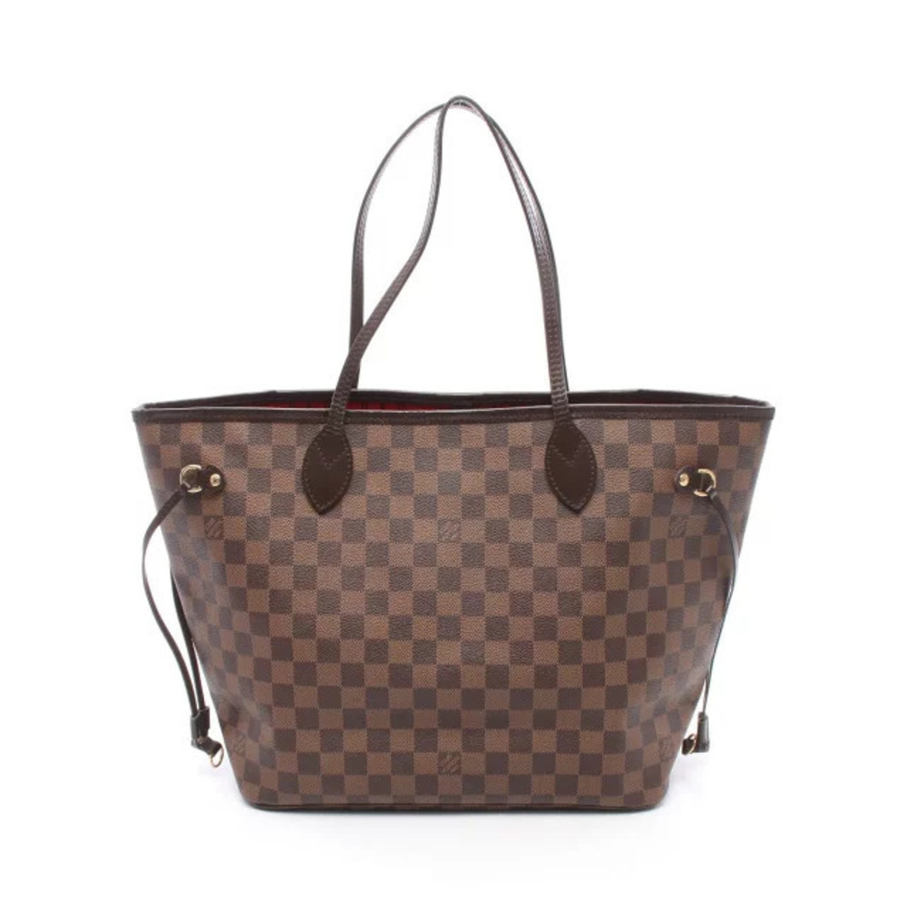 Louis Vuitton Neverfull Damier Ebene Brown Tote Bag Canvas Leather Brown